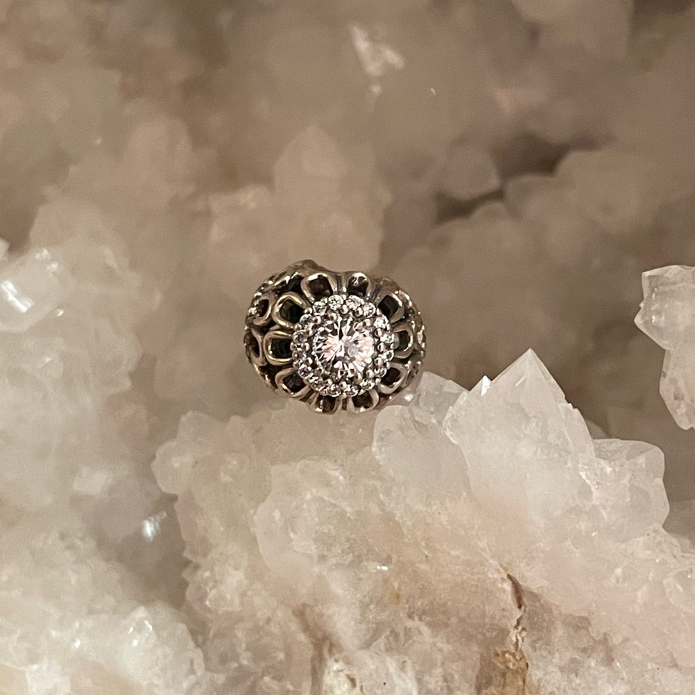 2 Authentic Pandora Floral Brilliance Charm CZ 925 Sterling Silver.